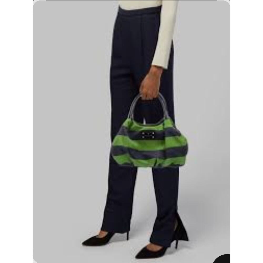 Kate Spade New York Karen Cambridge Nylon Green Navy Stripe Hobo Bag Vintage